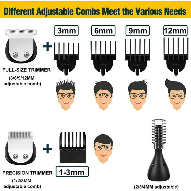 With a powerful and durable motor, the multi-purpose trimmer is versatile and can be used on the face, body, hair, groin and anywhere you want to remove hair. It has a super quiet design and smart LED indicators. The battery can be used for 120 minutes after being fully charged once, which is really no worry about battery life and is ready for long-term travel.
✅✅ Juyafio 5-in-1 Multi Trimmer, beard trimmer for men, waterproof electric razor, cordless shaver, hair trimmer for mustache, groin and body hair, painless hair removal, grooming kit for men, 11 adjustable combs, portable and ready for traveling essentials.
✅✅【Multifunctional Usage】The all-in-one barber clippers, hair clippers for men for beard, head, body, face hair styling, and other trimming needs.
✅✅【Rechargeable & Powerful】Built-in rechargeable lithium-ion battery, 120 minutes of run time, about 1.5 hours to fully charge.
✅✅【IPX7 Waterproof & Easy to Clean】100% Whole Body Washable: Our grooming kit is designed to be fully washable, making it easy to clean after use. The blades are also detachable and can be cleaned with the brush included in the kit.