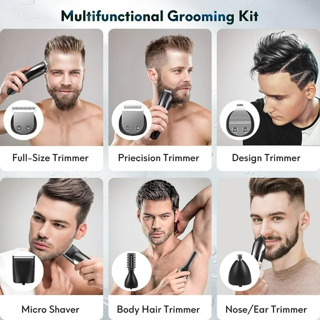 With a powerful and durable motor, the multi-purpose trimmer is versatile and can be used on the face, body, hair, groin and anywhere you want to remove hair. It has a super quiet design and smart LED indicators. The battery can be used for 120 minutes after being fully charged once, which is really no worry about battery life and is ready for long-term travel.
✅✅ Juyafio 5-in-1 Multi Trimmer, beard trimmer for men, waterproof electric razor, cordless shaver, hair trimmer for mustache, groin and body hair, painless hair removal, grooming kit for men, 11 adjustable combs, portable and ready for traveling essentials.
✅✅【Multifunctional Usage】The all-in-one barber clippers, hair clippers for men for beard, head, body, face hair styling, and other trimming needs.
✅✅【Rechargeable & Powerful】Built-in rechargeable lithium-ion battery, 120 minutes of run time, about 1.5 hours to fully charge.
✅✅【IPX7 Waterproof & Easy to Clean】100% Whole Body Washable: Our grooming kit is designed to be fully washable, making it easy to clean after use. The blades are also detachable and can be cleaned with the brush included in the kit.