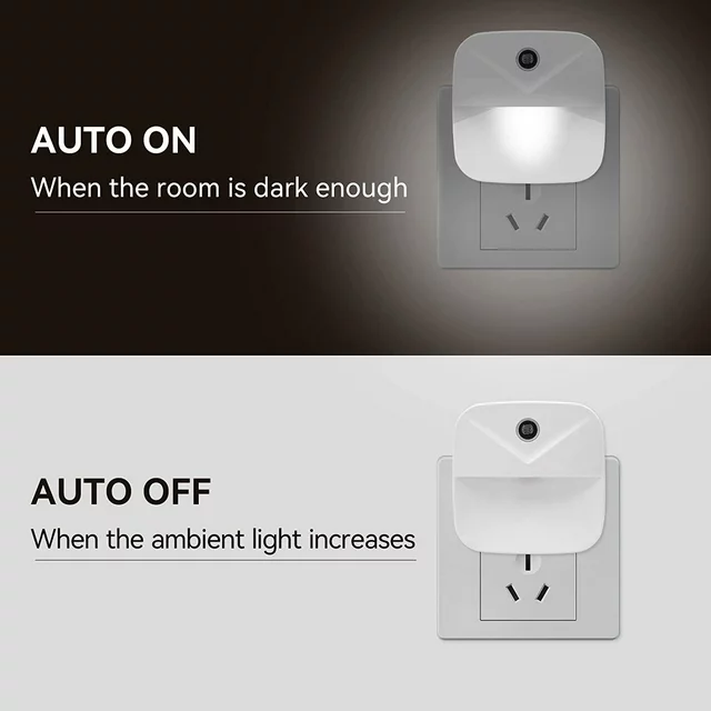 The Juyafio LED night light gives off the right amount of light at night, illuminate all the obstacles in dark that could create a safety hazard. Perfect for bathroom trips and hallways in the middle of night, you will never walk around blindly in the dark,not harsh on your eyes and not having to turn the head lights on at night and bothers others; ideal for kids' room, hallway, bedroom, nursery, staircase and more.Unique Acrylic material, clean and square design, makes the night light very subtle, nice and flat against the wall, do not stick out or clash with the decor. Also Wall Night Lights for Kids and Adult gives the house a cool modern feel, bright at night and very chic in the daytime.
Specifications:
Plug Type: US Plug
Type: White Light
Material: ABS
colour: White
size: 1.8"D x 1.8"W x 1.8"H
Input Voltage: 120VAC 60HZ
Wattage: Max 0.5W
Color Temperature: 9000K
Lifespan: 30000 Hours
Packing List:
4 x LED Night Light