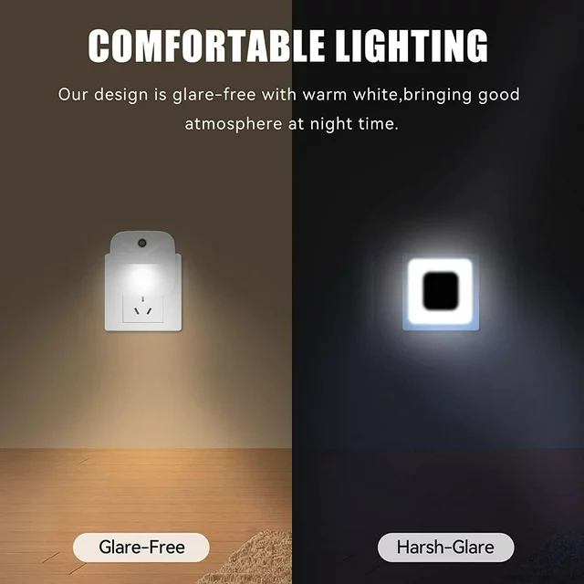 The Juyafio LED night light gives off the right amount of light at night, illuminate all the obstacles in dark that could create a safety hazard. Perfect for bathroom trips and hallways in the middle of night, you will never walk around blindly in the dark,not harsh on your eyes and not having to turn the head lights on at night and bothers others; ideal for kids' room, hallway, bedroom, nursery, staircase and more.Unique Acrylic material, clean and square design, makes the night light very subtle, nice and flat against the wall, do not stick out or clash with the decor. Also Wall Night Lights for Kids and Adult gives the house a cool modern feel, bright at night and very chic in the daytime.
Specifications:
Plug Type: US Plug
Type: White Light
Material: ABS
colour: White
size: 1.8"D x 1.8"W x 1.8"H
Input Voltage: 120VAC 60HZ
Wattage: Max 0.5W
Color Temperature: 9000K
Lifespan: 30000 Hours
Packing List:
4 x LED Night Light