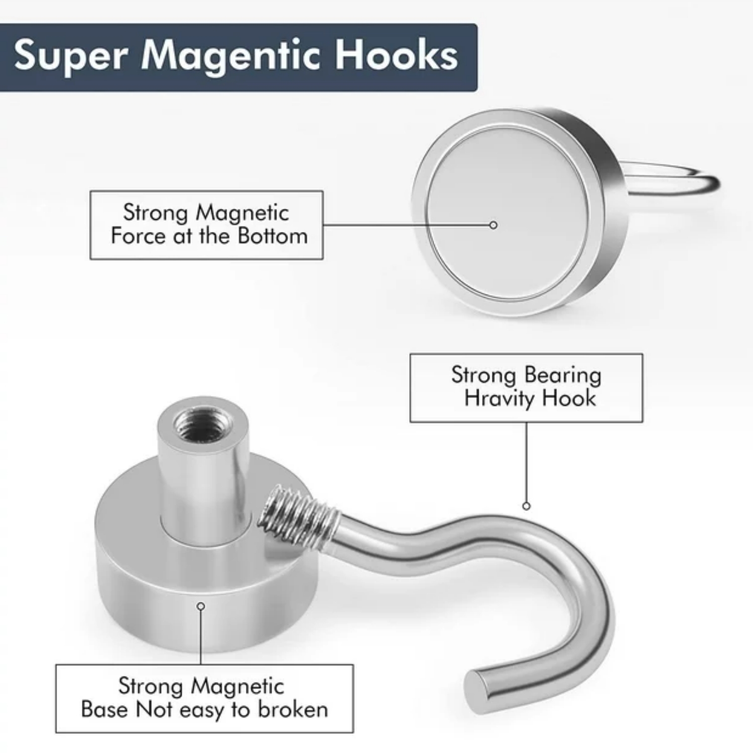 【Super Magnetic Hooks】- Made of high-grade and exquisite quality magnet and steel offer more than 22lbs a vertical hanging and the power reduced by 2/3 on horizontal hanging. Steady without Sliding.
【Excellent layer Coating】- Ni+Cu+Ni Triple Layer Coated. The best coating available, which provides a shiny and rust resistant coated steel cup provides protection for the metal magnet hooks and helps to prevent chipping or cracking, making magnetic hooks ideal for long term use.
【Easy to Use】- The heavy duty magnetic hooks are easy to remove and fit in anywhere there is iron or steel, stable without drilling. No more holes in your walls or furniture, These are ideal magnetic hanging hooks for long-term use.
【Versatile to Use】- The cruise essentials hooks are fairly small and don't take up too much space. perfect for hanging grill tools. decorative lights and tool accessories, also be widely used in cruise, fridge, kitchen, locker, workplace office, garage, indoor, outdoor and anywhere there is iron or steel.
【Quality Guarantee】- Please contact us through Walmart customer care if you have any  problems.