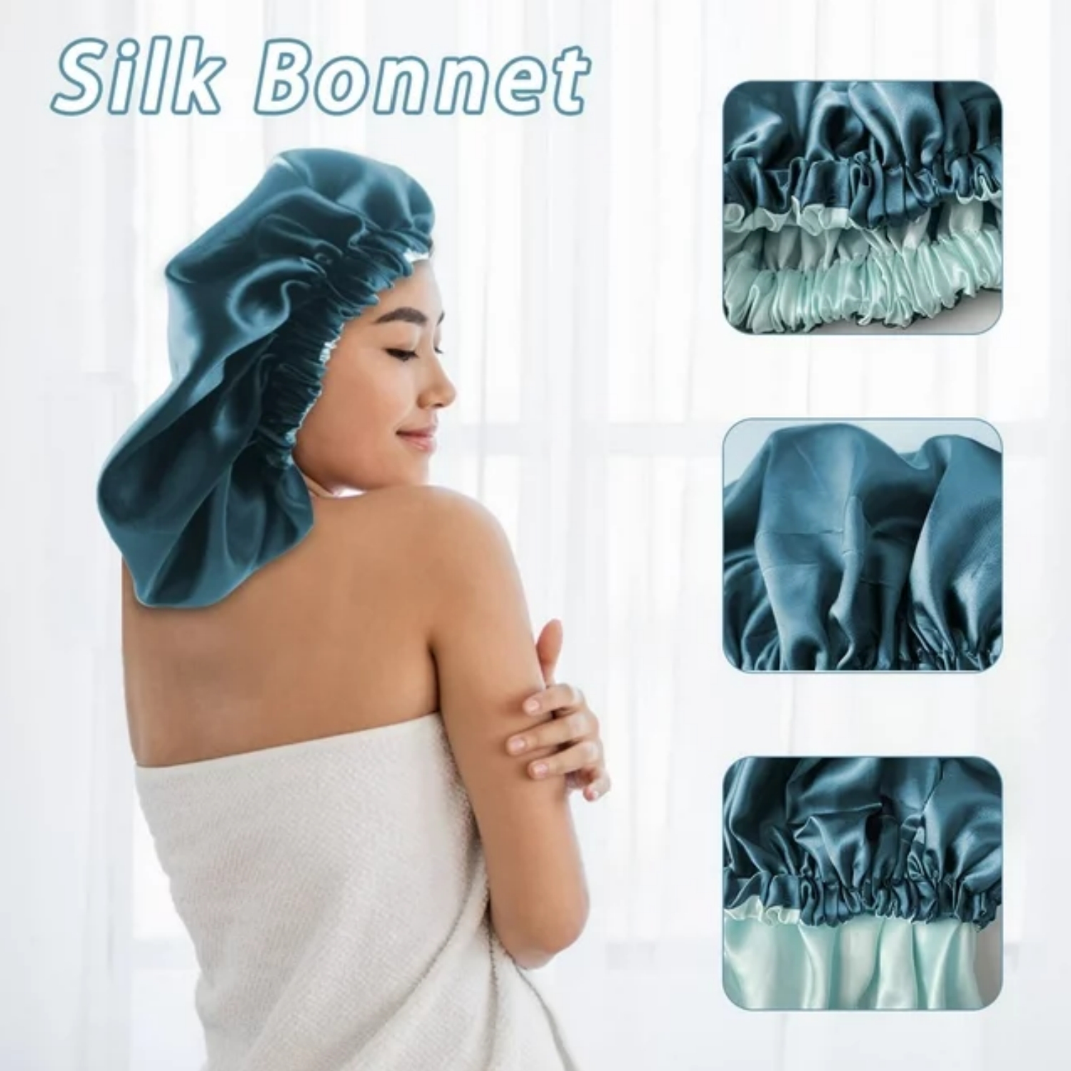 Silk Material - The soft silk material is used to fit the skin, and the texture is soft enough to make it comfortable to use anyway. Silk bonnet reduces the friction and leaves your skin and hair hydrated which is the key to reduce hair breakage, bedhead, split ends, and dry skin.
Delpattern Double Layer Blue Silky Satin - The double-layer fabric design can wrap the hair well, and after using the hair mask, it will not stain the sheets when sleeping, it won’t fade and it won’t dye your hair and the pillow. Looks perfect on both sides, super soft and silk-like on both sides. You can change its color by turning it over and wear it on in another color. Also, a soft front and large room are designed for long hair and large heads.
Shower Cap Size - Under normal conditions, the diameter is 13 inches, suitable for people with a head circumference 19-24 inches. No matter how thick your hair,great for holding natural hair,curly hair,braids,weaves,rollers,hair clamps,long hair,and up-dos.The elastic band can be stretched to fit different head size, thoughtful design that will make your head more comfortable.
Multifunctional Satin Bonnet - Not only works well when you sleep as a sleep hat, but it also brings much convenience when you do some preparations before sleeping like washing face and brushing teeth or applying a face pack after taking a bath. Especially when you take on some skin-cares, it separates your hair from your face. You won’t afraid that these cosmetics applying to your face make your hair tangled and sticky.
Washing Instructions - 1.Hand wash or machine wash in cool water on low setting/ gentle cycle; 2. Satin can be hand washed with cold water and gentle soaps; It should be laid out flat or hung to dry, although satin should not be attached with clothespins, since they will leave marks; 3. Satin should also not be twisted or contorted while it is wet, because it may set permanent wrinkles in the fabric, instead, squeeze out excess water with a towel then air dry.